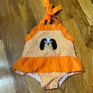 Orange Striped Baby Romper with Dog Patch